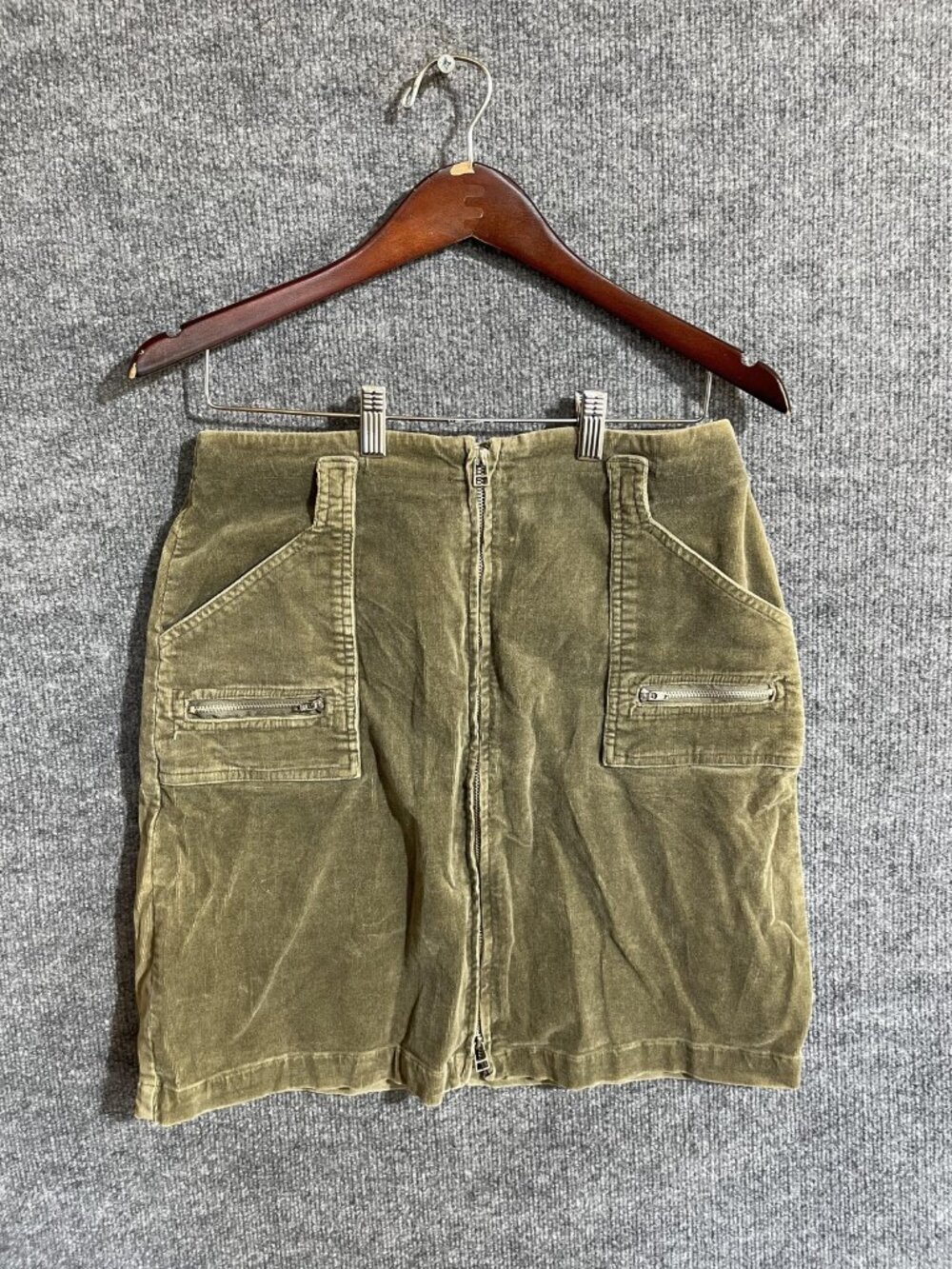 The Blues Skirt Womens 6 Green Corduroy Cargo Zip Front Pockets Short Mini